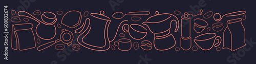Leinwand Poster Coffee line banner Espresso cup, roasted bean Cafe