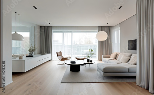 Minimalist interior design of modern living room. Created with generative AI © Vadim Andrushchenko