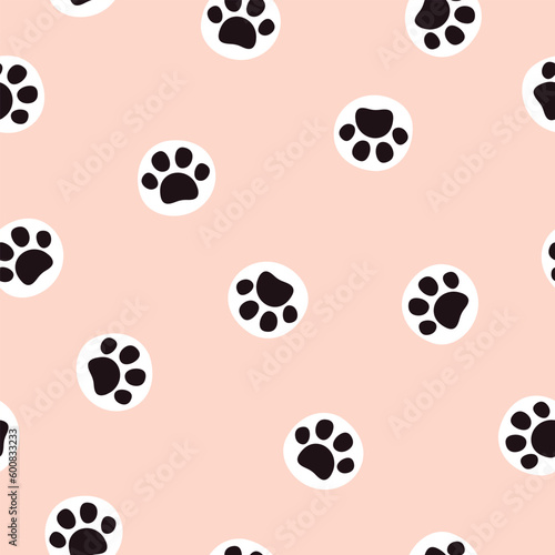 Cute seamless pattern with pet paw. Cat or dog footprint background. Vector illustration. It can be used for wallpapers  wrapping  cards  patterns for clothes and other. 