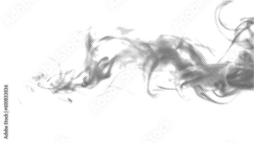 Vector halftone smoke effect. Abstract dark gray flowing wave.