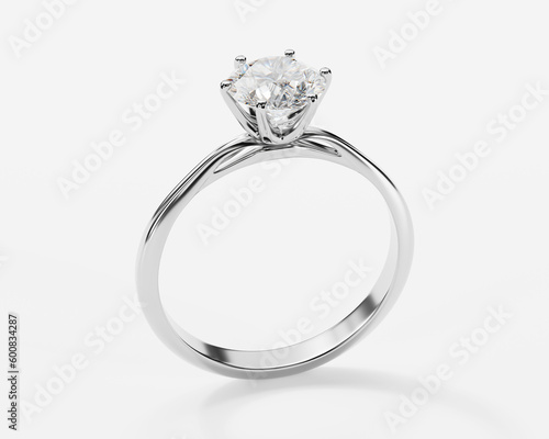 3D silver Wedding diamond Ring isolated on white background.