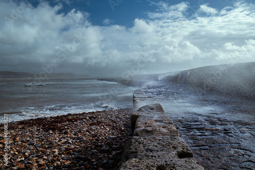 Wallpaper Mural Over Spray. The sea crashing over the Cobb at Lyme Regis. Torontodigital.ca