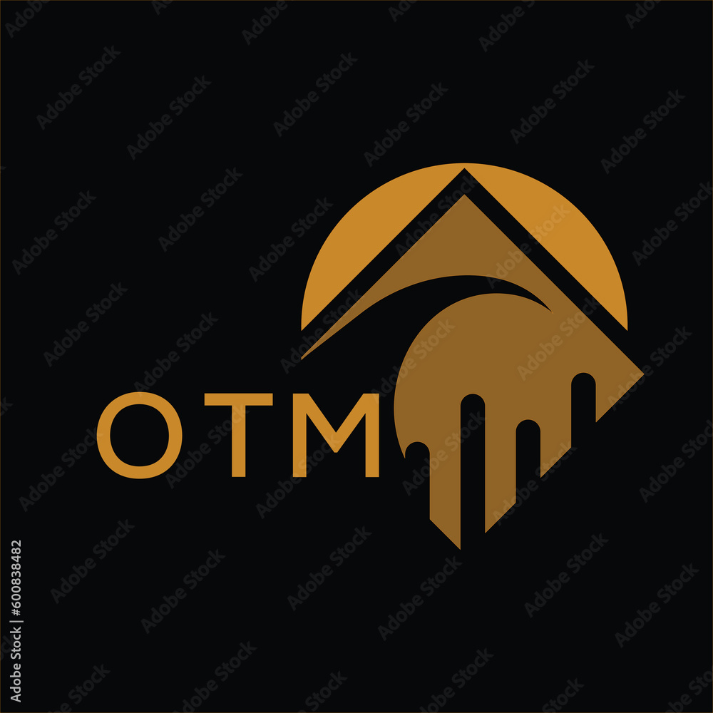 OTM golden color letter logo. OTM golden image on black background ...