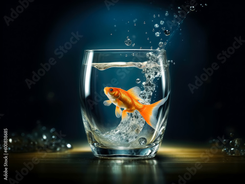 Goldfish Splashing water out of a bowl. Generative Ai. 