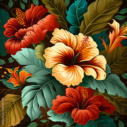 Watercolor Pretty painted flowers seamless pattern, Generative AI
