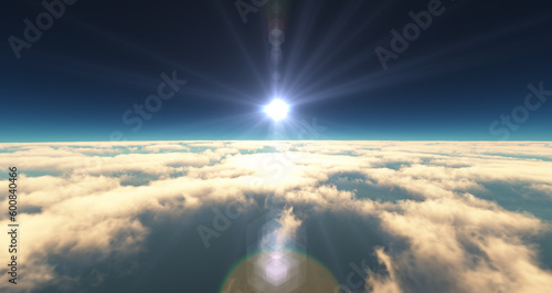 Fototapeta Naklejka Na Ścianę i Meble -  fly above clouds sunset landscape 3d render