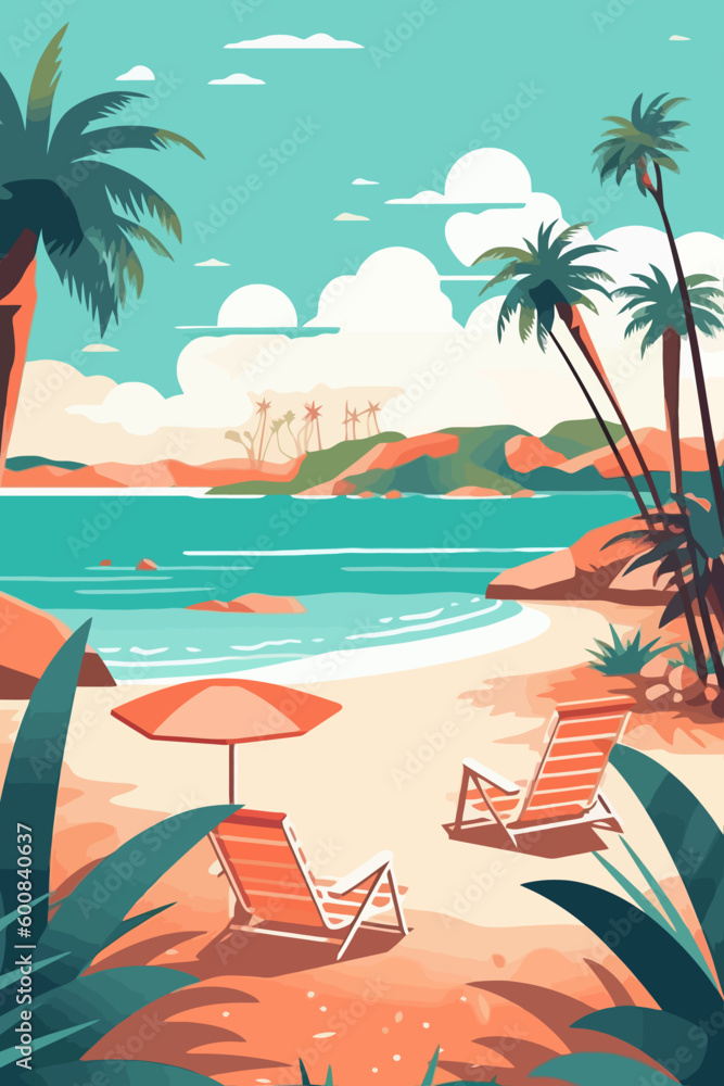 Obraz premium Background template for beach themed poster design. Flat vector illustration.