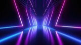 Cutting Edge Neon Tunnel in 16:9 Aspect Ratio Featuring Glossy Glowing Floor, Ideal for Sci-Fi and Gaming Backgrounds, Generative AI Illustration

