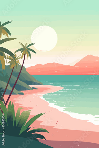 Background template for beach themed poster design. Flat vector illustration. © xxstudio