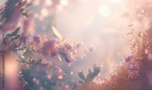 Dreamy plant flowers  ethereal  dreamy colors  with glowing light spots  plant concept design background