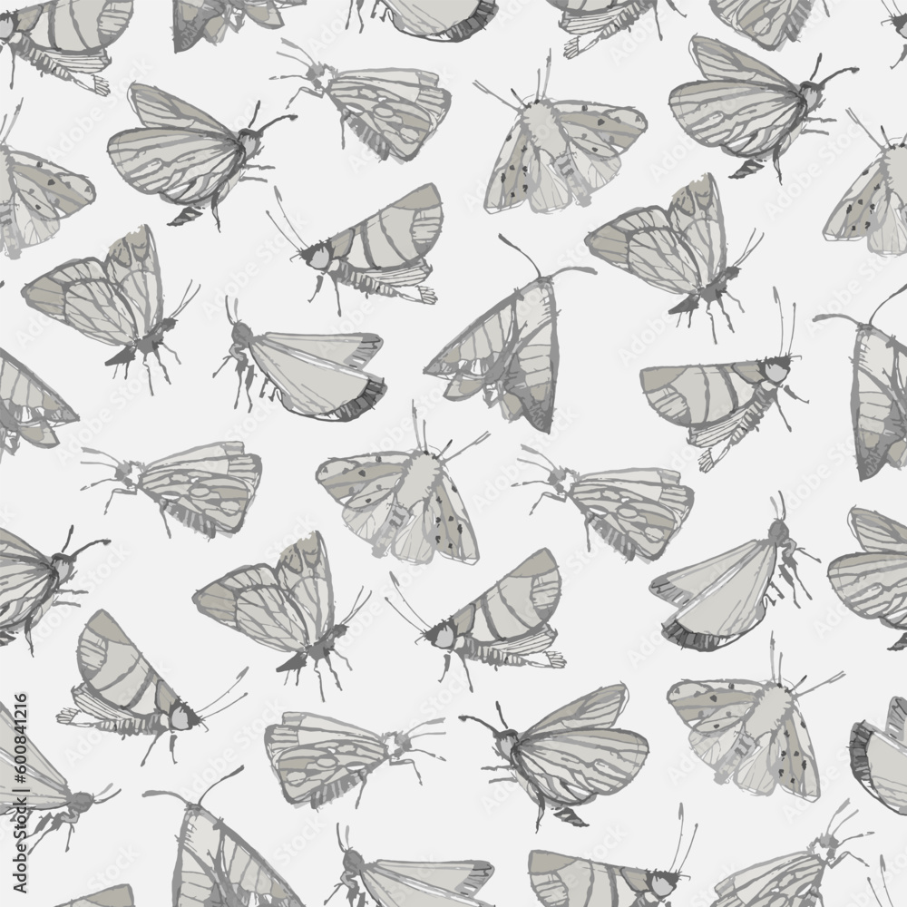 Seamless pattern with fantasy moths, butterflies in pencil drawing sketch. Happy summer illustration. Wallpaper, textile, backgound for kids Seamless pattern with fantasy moths, butterflies in pencil drawing sketch. Happy summer illustration. Wallpaper, textile, backgound for kids