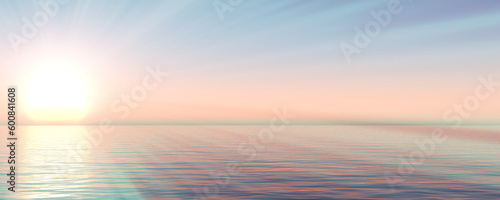 sunset sea sun ray clear sky. 3d rendering