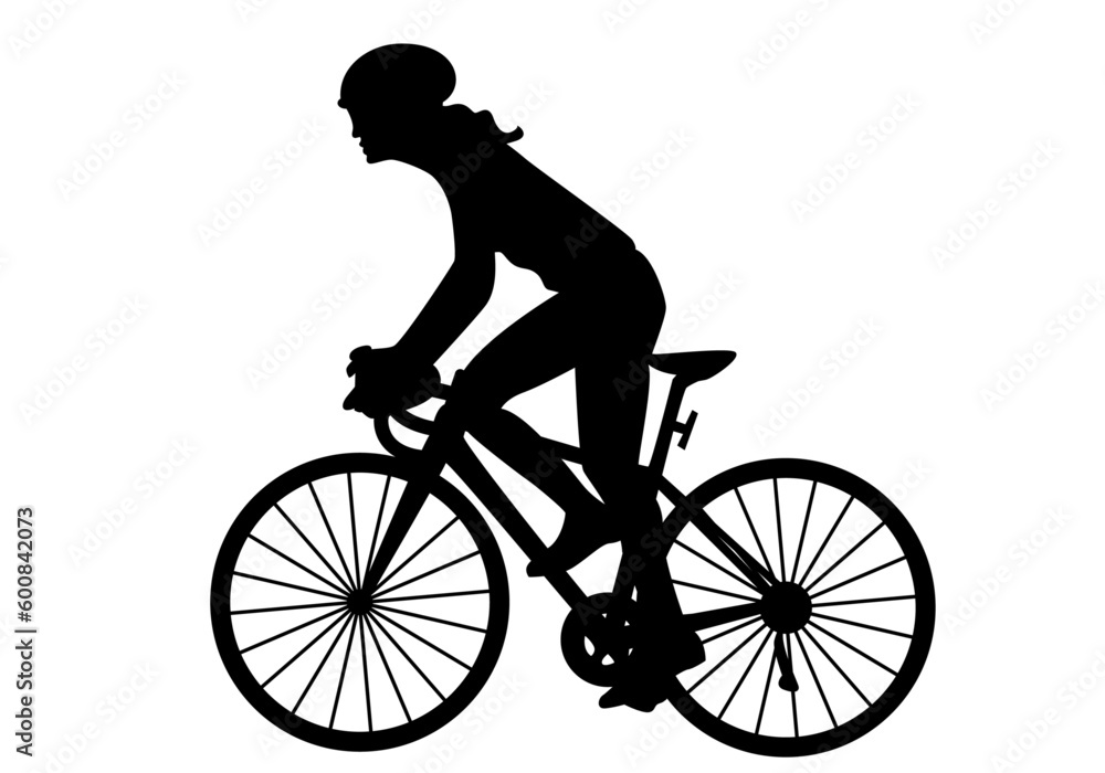 Icono negro de chica ciclista. Ciclismo femenino  - obrazy, fototapety, plakaty 