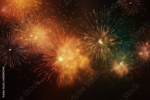 Brightly Colorful Fireworks on twilight background. Generative AI