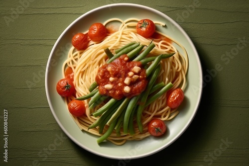 Spaghetti alla Amatriciana with pancetta bacon, tomatoes, bean and pecorino cheese