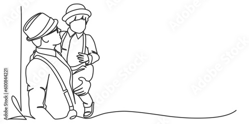 Fathers day line art style vector illustration, father and sons line art illustration