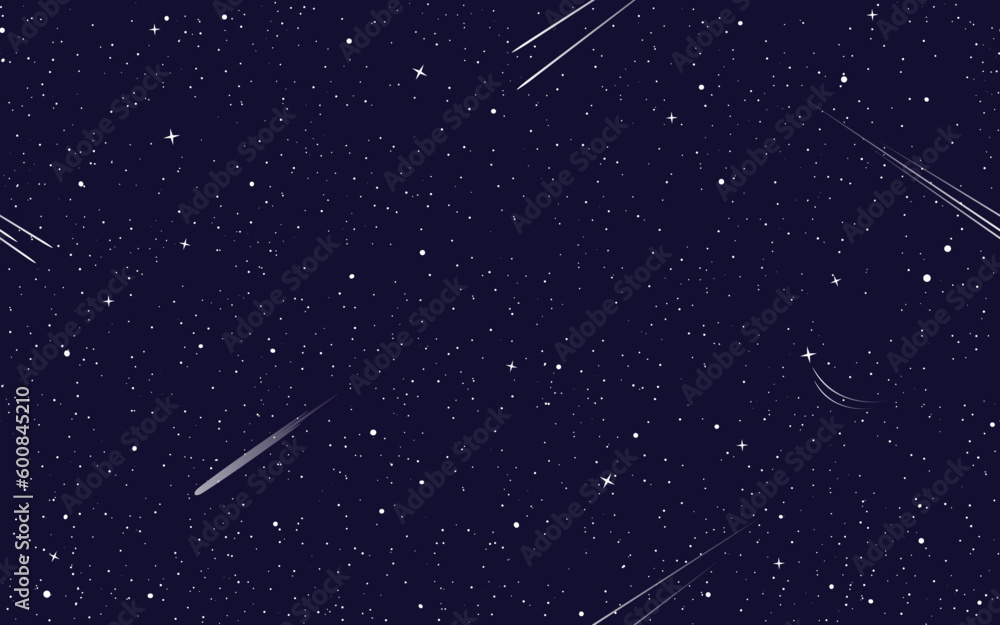 Dark blue starry space seamless pattern. Wrapping paper backdrop, outer space fabric vector print, galaxy stars and comets wallpaper seamless background or pattern with night dark blue sky Dark blue starry space seamless pattern. Wrapping paper backdrop, outer space fabric vector print, galaxy stars and comets wallpaper seamless background or pattern with night dark blue sky