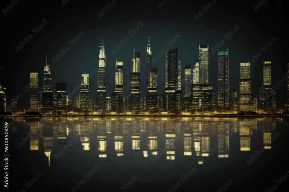 Fototapeta premium Beautiful 3 tone black and gold image of a neon style city, AI image in high resolution