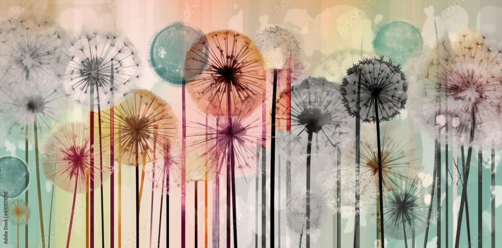 custom made wallpaper toronto digitalcontemporary banner x ray stile, dandelions flowers  pattern on pastel background, generative ai illustration