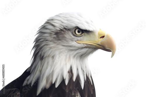 an isolated bald eagle  Haliaeetus leucocephalus   side view  portrait close-up  preservation  Wildlife-themed  photorealistic illustration on a transparent background cutout in PNG. generative ai