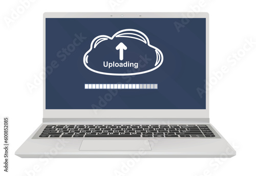 Cloud uploading files to computer. vector photo