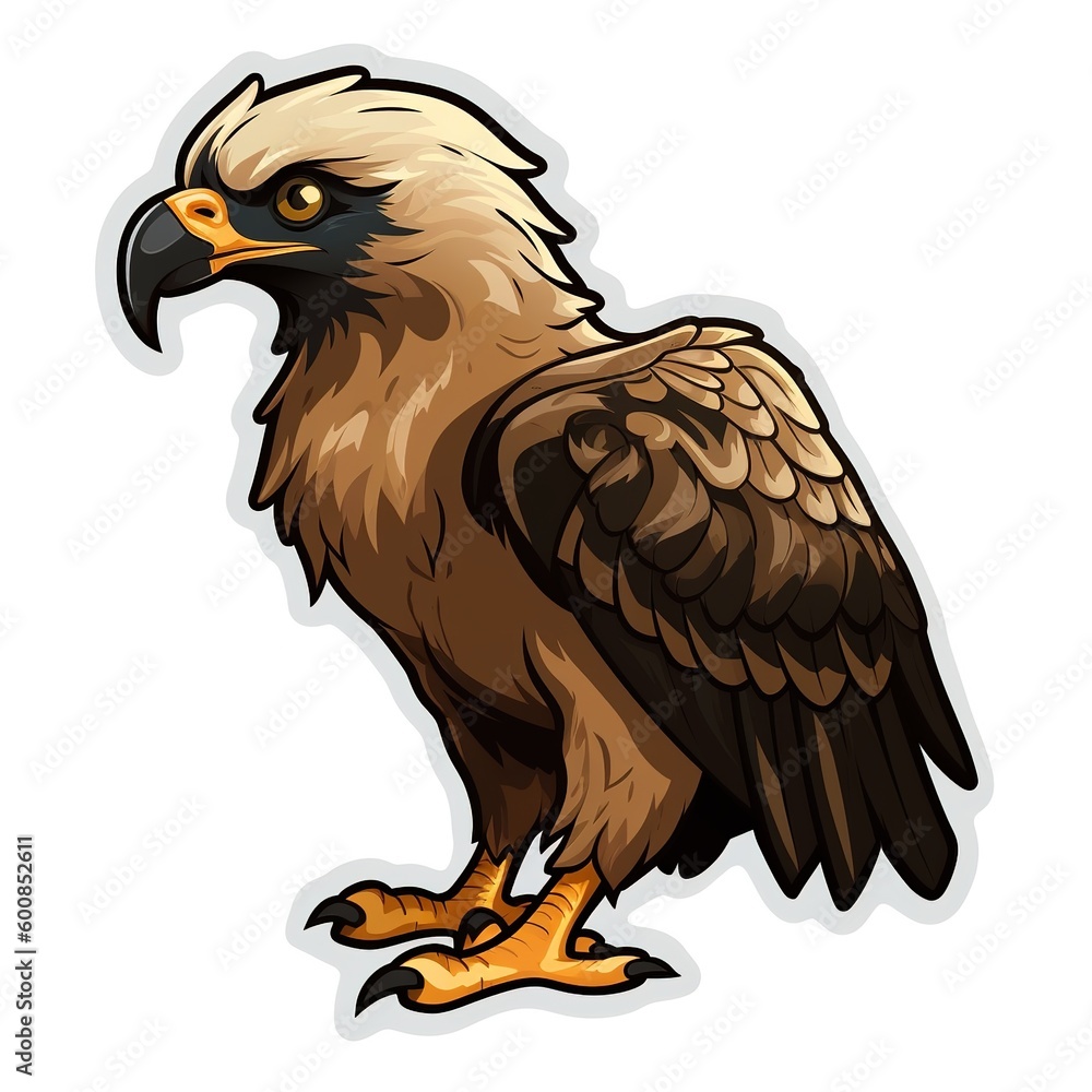 Fototapeta premium Cartoon sticker of Golden Eagle over white background. Generative AI illustration