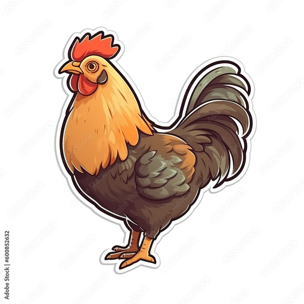 Cartoon sticker of Hen over white background. Generative AI illustration