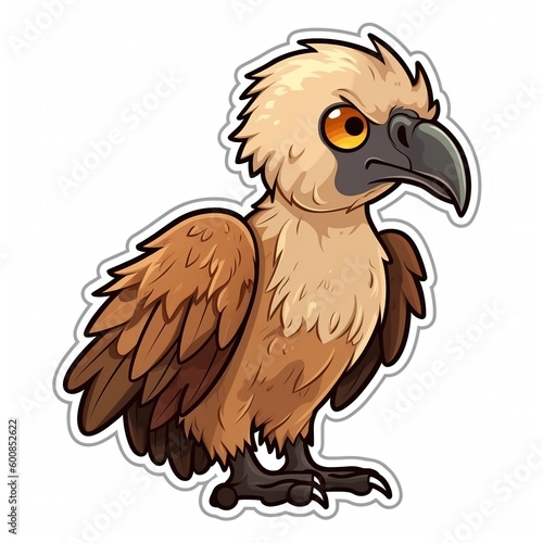 Cartoon sticker of Griffon vulture over white background. Generative AI illustration © Pajaros Volando