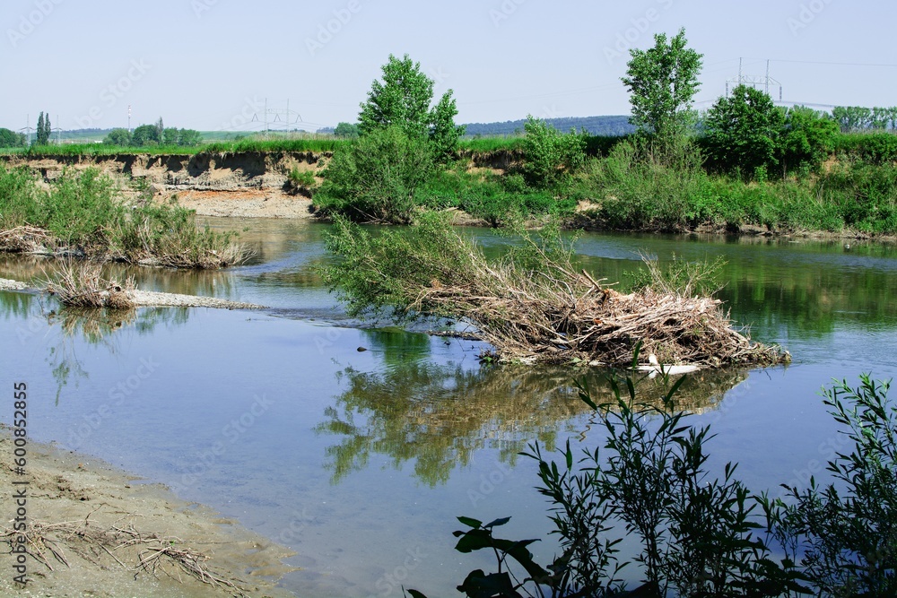 Bays near the meanders on the lower reaches of the Becva river near the village of Osek. Central Moravia. Czechia. Bays near the meanders on the lower reaches of the Becva river near the village of Osek. Central Moravia. Czechia.