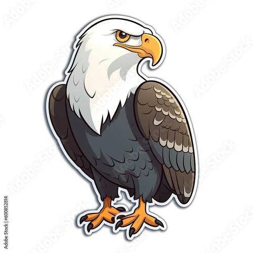 Cartoon sticker of Bald Eagle parrot over white background. Generative AI illustration