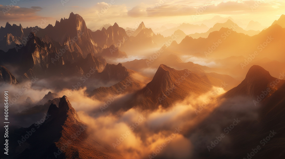 Naklejka premium Majestic Sunrise over the Mountain Landscape. Generative AI