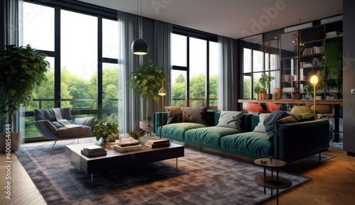 modern apartment interior with windows Generative AI