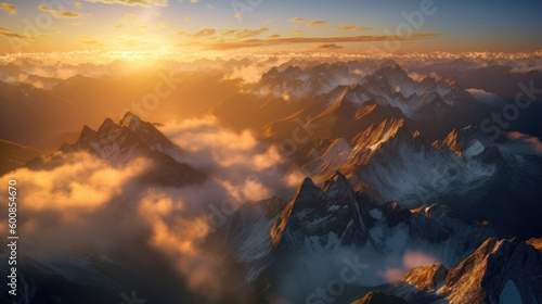 Majestic Sunrise in the Mountains.Generative AI