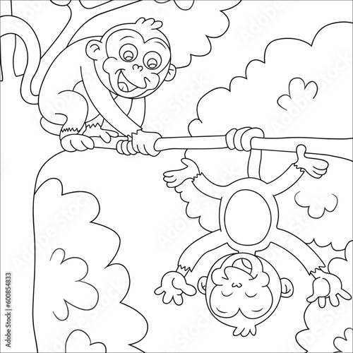 Animal Character Coloring Book for Children. Little Cute Monkey.