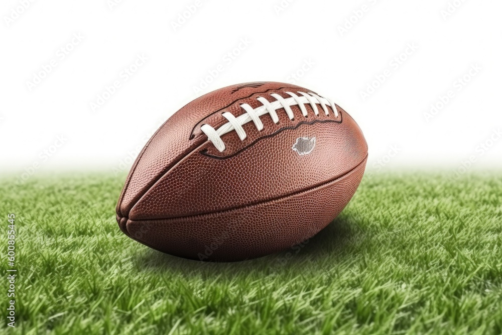 American football ball on the lawn, sports concept, digital illustration. Generative AI American football ball on the lawn, sports concept, digital illustration. Generative AI