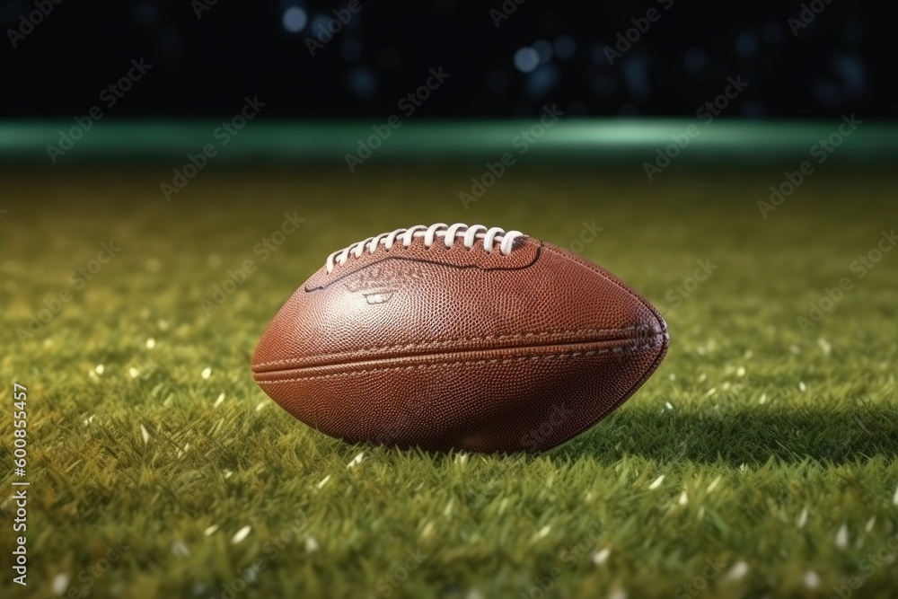 Obraz premium American football ball on the lawn, sports concept, digital illustration. Generative AI