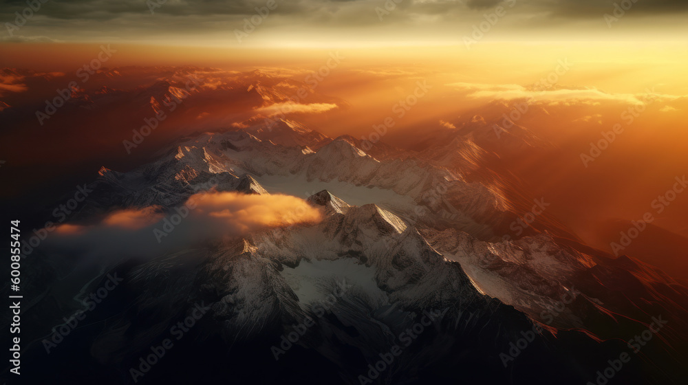 A Majestic Sunrise Over the Mountain Landscape. Generative AI