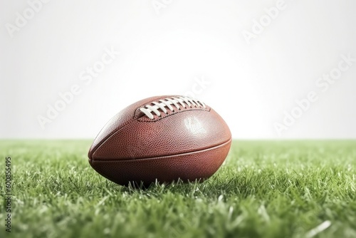 American football ball on the lawn, sports concept, digital illustration. Generative AI