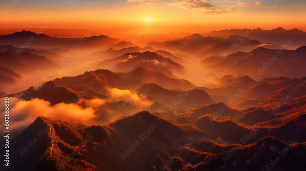 Majestic Mountains at Sunrise. Generative AI - obrazy, fototapety, plakaty 