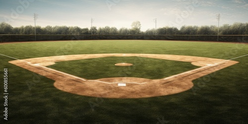 Baseball field, stadium, sport concept, digital illustration. Generative AI photo