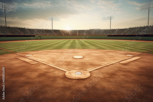 Baseball field, stadium, sport concept, digital illustration. Generative AI