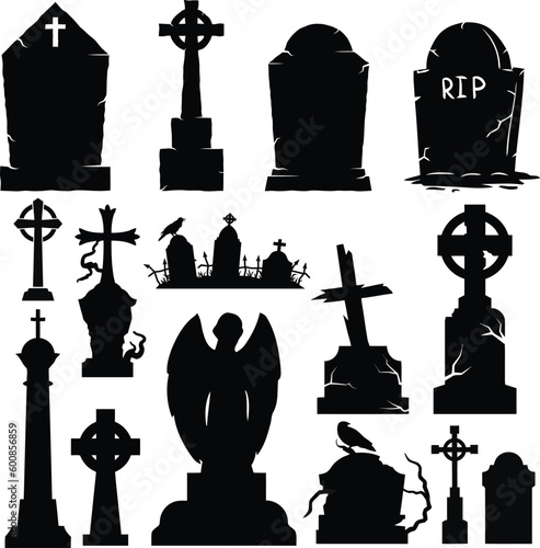 Gone but Not Forgotten - Set of Tombstone Vector Silhouettes for Halloween Design photo