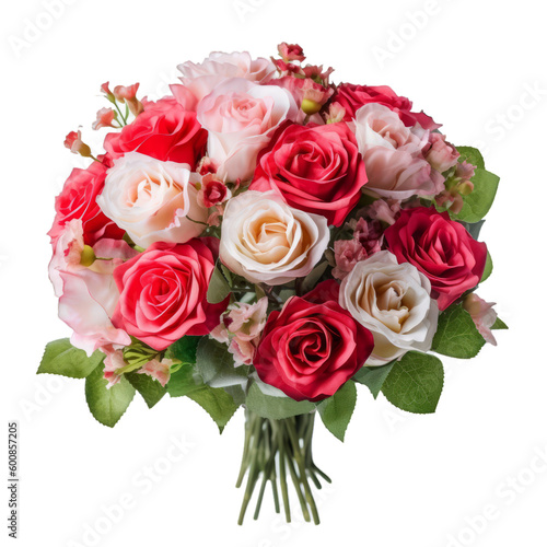 A romantic bouquet of red and pink roses