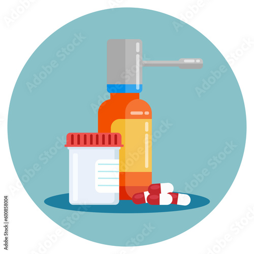 Flat design of spray bottle, pills and test tube for medicine and healthcare. Illustration for websites, landing pages, mobile applications, posters and banners. Trendy flat vector illustration