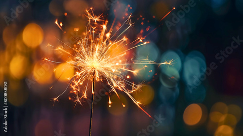 A creative and abstract close-up of a sparkler in motion, featuring colorful sparks, capturing the whimsical essence of Independence Day celebrations, Created with generative Ai Technology. 