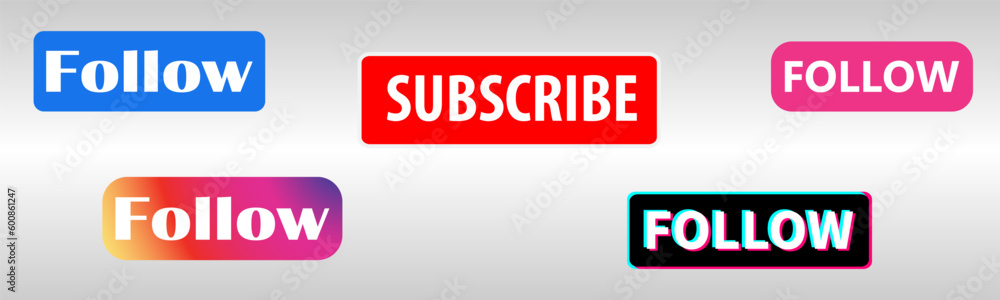 Follow and subscribe buttons in the style of popular social networks ...