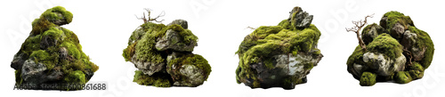 Rocks covered with moss on isolated background. Generative AI