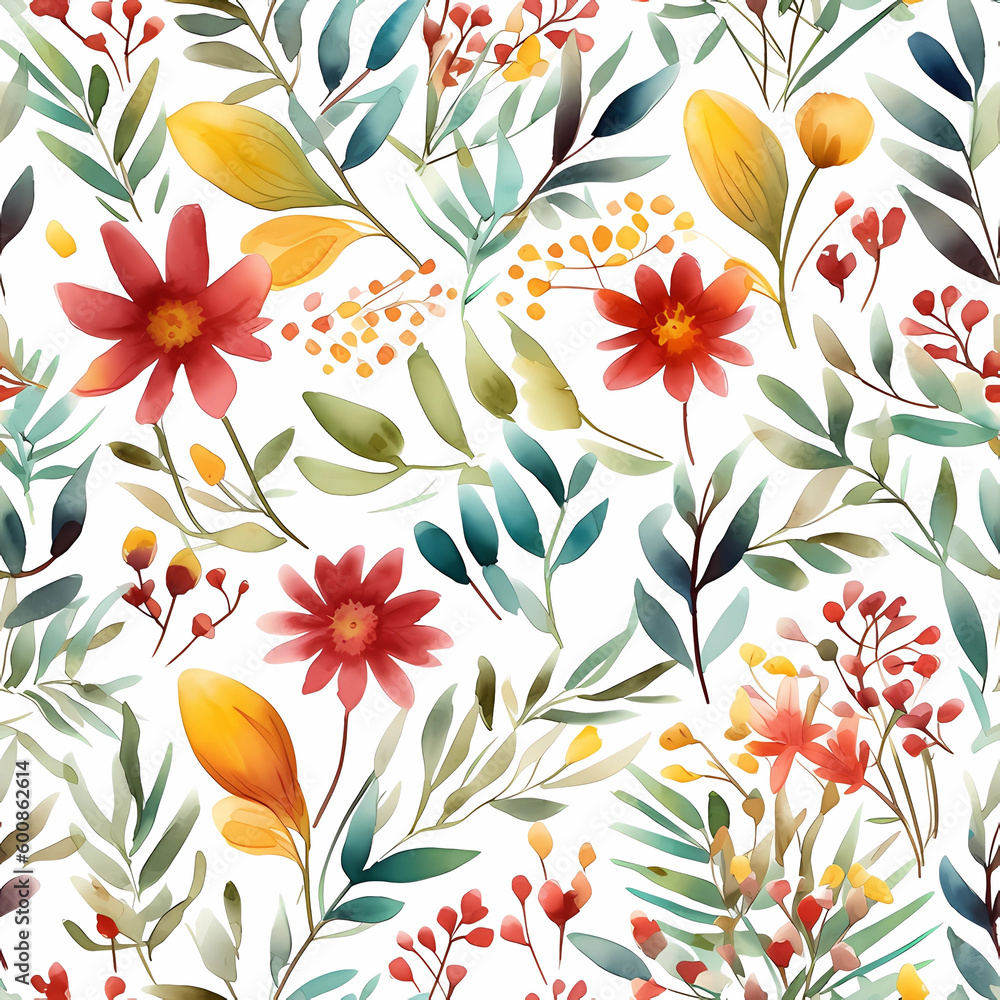 Generative AI for Wild Flowers in Reds and Yellows Seamless Pattern Generative AI for Wild Flowers in Reds and Yellows Seamless Pattern