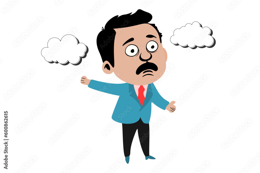 Surprised or shocked businessman with wide open mouth, for emotion expression concept design. Cartoon flat character. A look of confusion wondering what was wrong Surprised or shocked businessman with wide open mouth, for emotion expression concept design. Cartoon flat character. A look of confusion wondering what was wrong