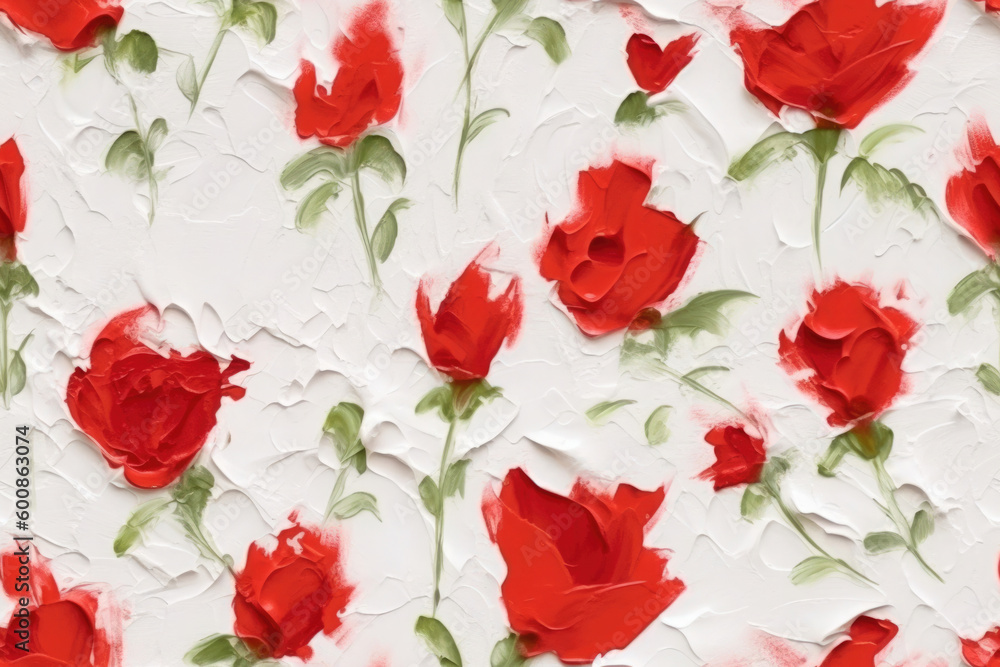 Nahtlos wiederholendes Muster - Rosen Blumen Paste, Ölfarbe, Gips auf Wand mit Struktur